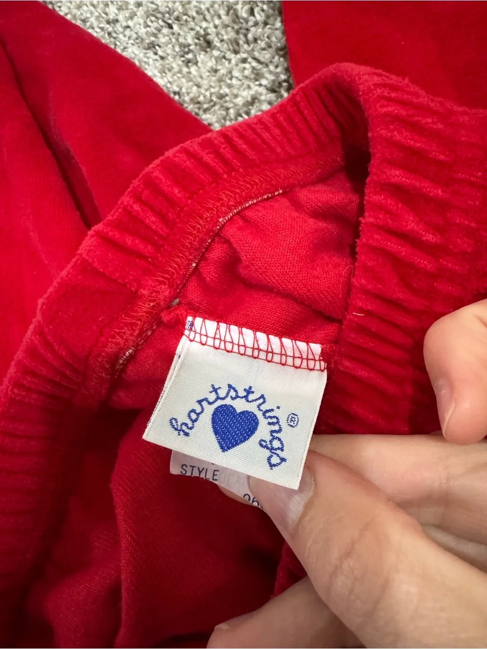 Vintage Heart Print Turtleneck Top & Red Velour / Velvet Pants - Size 7/8